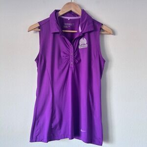Nike Golf Sleeveless Polo Shirt Purple Striped Dri-Fit Womens Medium